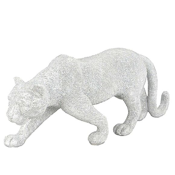 Dart Home Sparkling Silver Polystone Glam Leopord - Picture 1 of 8